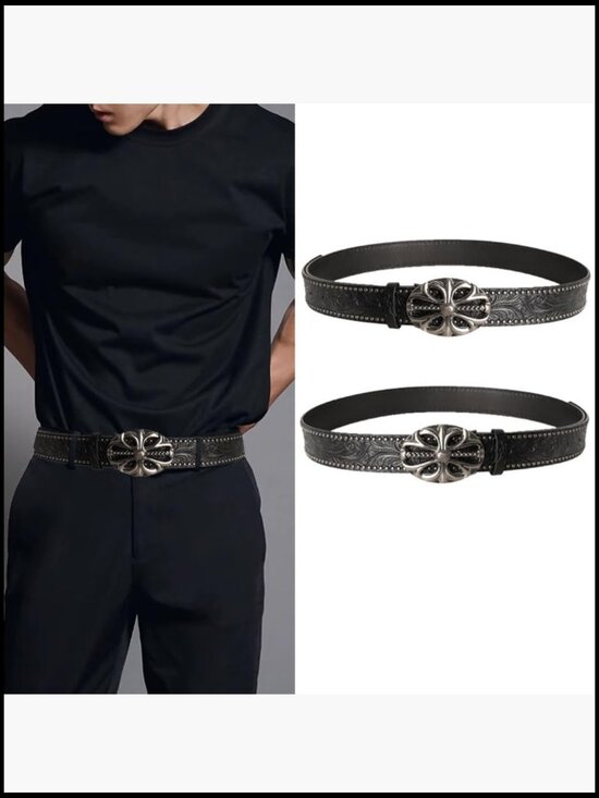 Y2k Punk Gothic Studded Belt PU Leather Floral Buckle main image 7